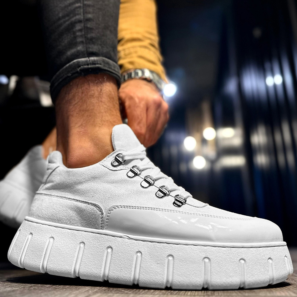 GG Men's Web Sneaker White Cowhide Suede